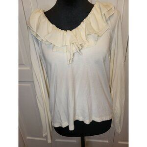 Lauren Ralph Lauren Ivory Ruffle Collar Top Silk Blend M Fairy Cottage Coquette